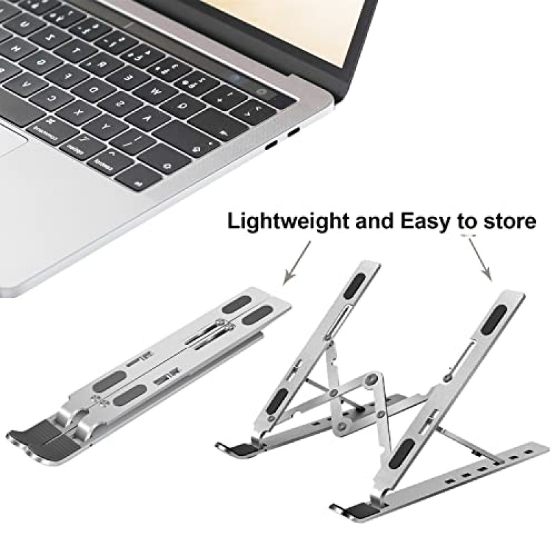 노트북 휴대용 모니터 태블릿(10-17인치)용 Lasitu 접이식 및 조절 가능한 스탠드 데스크 라이저 노트북 홀더 스탠드, 실버용 크리에이 티브 알루미늄 합금 노트북 스탠드