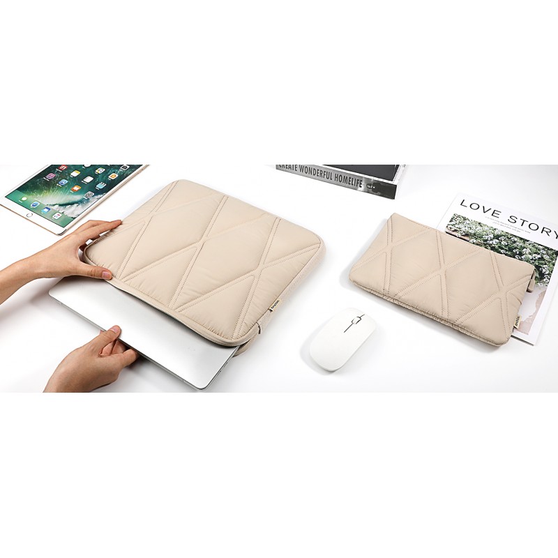 Voova Puffy 노트북 슬리브 케이스 13 여성용 13.3인치, MacBook Air/MacBook Pro 13 M1/M2 2018-2023, Surface Pro X/9/8/7, Dell XPS 13, Sand용 액세서리 가방이 포함된 귀여운 컴퓨터 커버 휴대용 가방