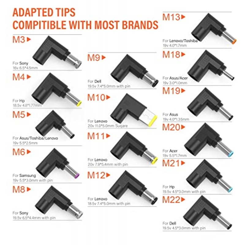 HP Dell Asus Lenovo Acer LG JBL IBM Samsung Toshiba Sony Fujitsu Gateway 노트북 울트라북 전원 어댑터(자동 전압, 15개 팁)용 멀티 팁이 포함된 90W 범용 휴대용 노트북 충전기 15-20V