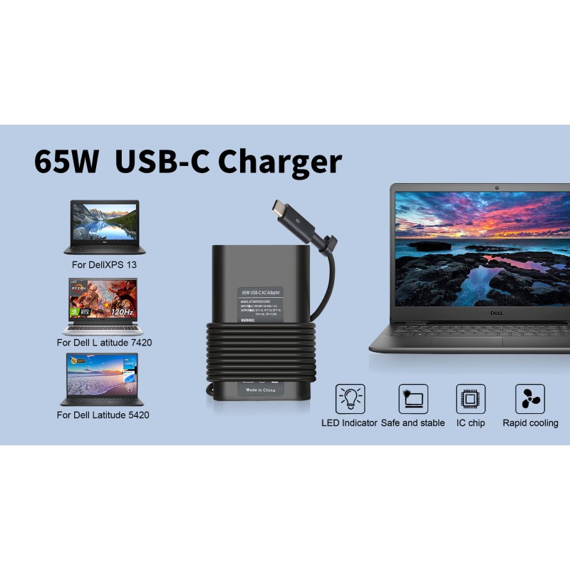 65W 45W 델 랩톱 충전기 USB C Dell 위도 용 5420 5520 5320 7420 7430 7400 7370 7390 7275 7285, XPS 13 7390 9350 9380 9370 9360 9310 9365 9300 9550 USB C 랩탑 Charger