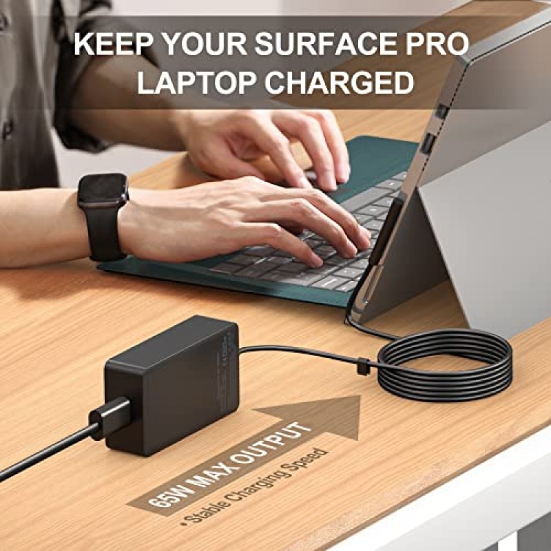 Microsoft Surface Pro 9, 8, 7+, 7, 6, 5, 4, 3, X, Surface Laptop 5 Studio 4 Go 3 2, Surface Go 3 2 1, Surface Book 및 여행용 케이스용 65W Surface Pro 노트북 충전기