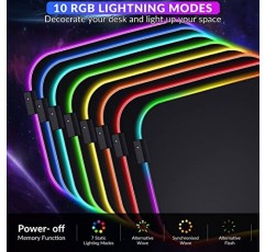 손목 받침대를 지원하는 Gimars RGB 마우스 패드, 11가지 LED 조명 모드를 갖춘 12 x 10인치 초대형 인체공학적 게임용 마우스 패드, 미끄럼 방지 고무 베이스, 노트북, 컴퓨터, PC 게임용 라이크라 패브릭