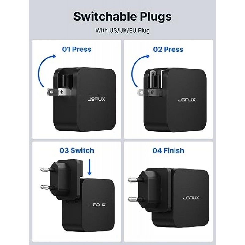 65W USB C 충전기, JSAUX 10FT 케이블 ROG Ally, Steam Deck, MacBook Pro/Air, Chromebook, Huawei Matebook, Dell, Lenovo, ASUS 및 모든 노트북 또는 휴대폰과 호환되는 65W 노트북 벽면 고속 충전기