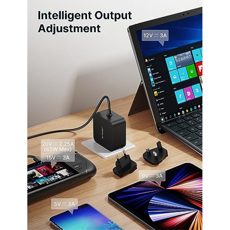 65W USB C 충전기, JSAUX 10FT 케이블 ROG Ally, Steam Deck, MacBook Pro/Air, Chromebook, Huawei Matebook, Dell, Lenovo, ASUS 및 모든 노트북 또는 휴대폰과 호환되는 65W 노트북 벽면 고속 충전기