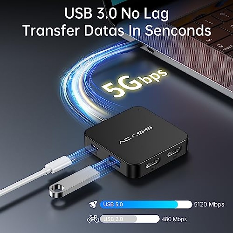 ACASIS USB C 허브 듀얼 HDMI, USB C - 듀얼 HDMI 어댑터, 100W PD 충전, 5Gbps USB C 및 USB A 데이터 포트, MacBook/Dell/HP/Surface/Lenovo/Steam Deck용 USB C 도킹 스테이션 듀얼 모니터 어댑터