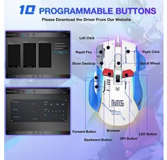 WolfLawS 게임용 마우스, 유선 마우스 12개의 RGB 백라이트, 고정밀 12800 DPI 조절 가능, 10개의 프로그래밍 가능 버튼, Windows 노트북 Mac용 인체공학적 컴퓨터 USB 게이머 마우스를 갖춘 PC 게임용 마우스