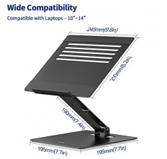 Besign LSX5 알루미늄 컴퓨터 스탠드, Air, Pro, Dell, HP, Lenovo 기타 10-14인치 노트북과 호환되는 인체공학적 조절식 노트북 라이저 홀더(검은색)