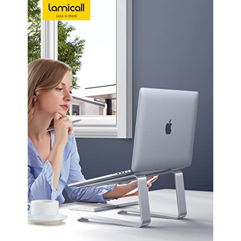 Lamicall 노트북 스탠드, 알루미늄 노트북 라이저, 책상용 인체공학적 노트북 스탠드, MacBook Air Pro, Dell XPS, HP(10-15.6')와 호환되는 컴퓨터 노트북 스탠드 - 실버