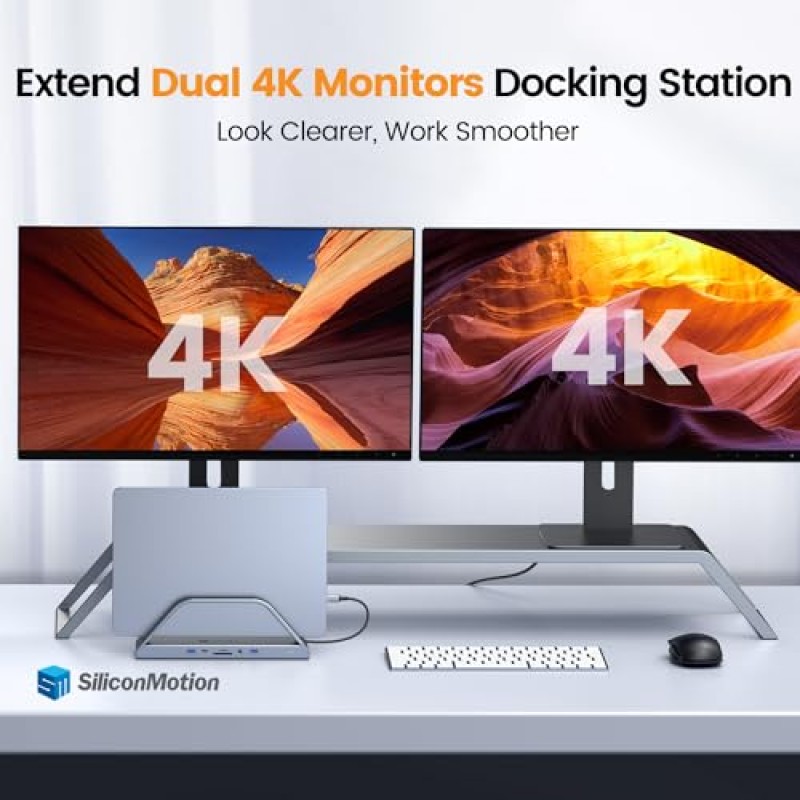 USB C 도킹 스테이션 MacBook M1/M2/Windows용 듀얼 4K 모니터, TOBENONE 트리플 디스플레이 노트북 도킹 스테이션 스탠드, 듀얼 4K HDMI가 포함된 범용 USB C 도킹 스테이션, 전원 어댑터, VGA, 6 USB, RJ45, SD