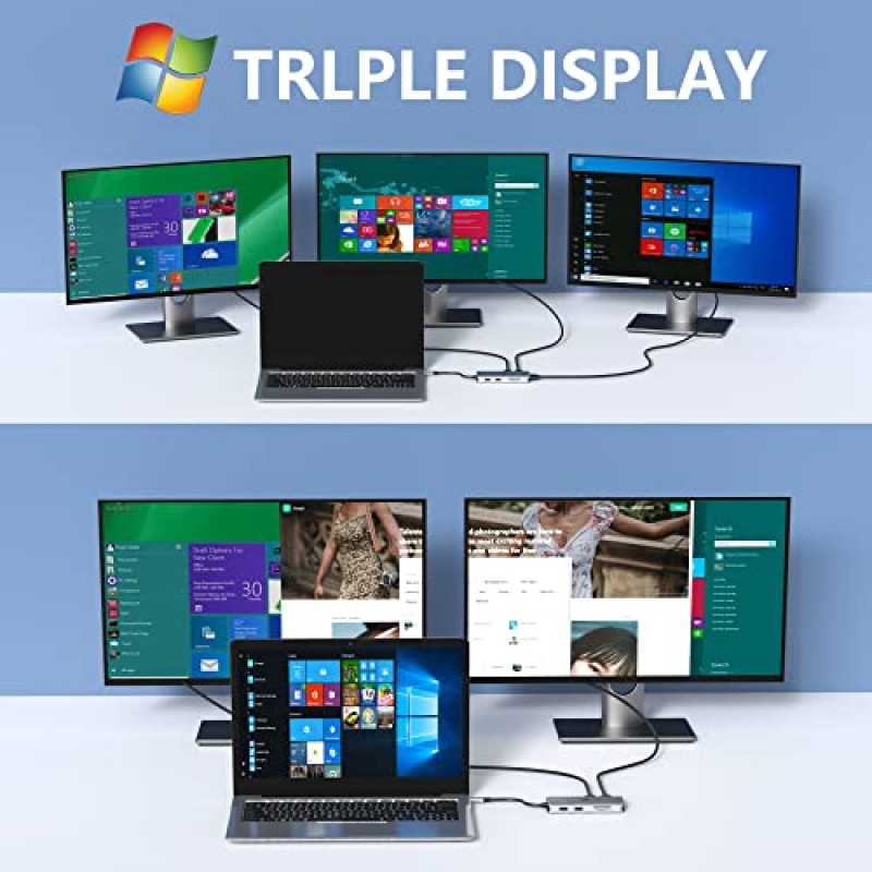 도킹 스테이션 듀얼 모니터, 9-in-1 트리플 디스플레이 USB C - 듀얼 HDMI 어댑터(DisplayPort 포함), 87W PD, USB 3개, SD/TF 카드 리더기, Thunderbolt 3/USB-C(DP Alt) 노트북용 도킹 스테이션 듀얼 모니터