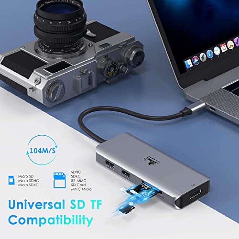 도킹 스테이션 듀얼 모니터, 9-in-1 트리플 디스플레이 USB C - 듀얼 HDMI 어댑터(DisplayPort 포함), 87W PD, USB 3개, SD/TF 카드 리더기, Thunderbolt 3/USB-C(DP Alt) 노트북용 도킹 스테이션 듀얼 모니터