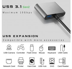 모니터용 USB C-HDMI VGA 어댑터, USBC 노트북 도킹 스테이션 듀얼 모니터 동글 MacBook, USB-C 허브 전원 공급 Mac, 고속 충전이 가능한 USB 3.0-USB C 어댑터 케이블 Chromebook, Type C Dock