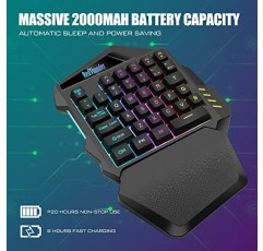 RedThunder 무선 한 손 게임 키보드, 2.4Ghz RGB 백라이트 미니 게임 키패드, PC 게이머용 충전식 2000mAh 배터리