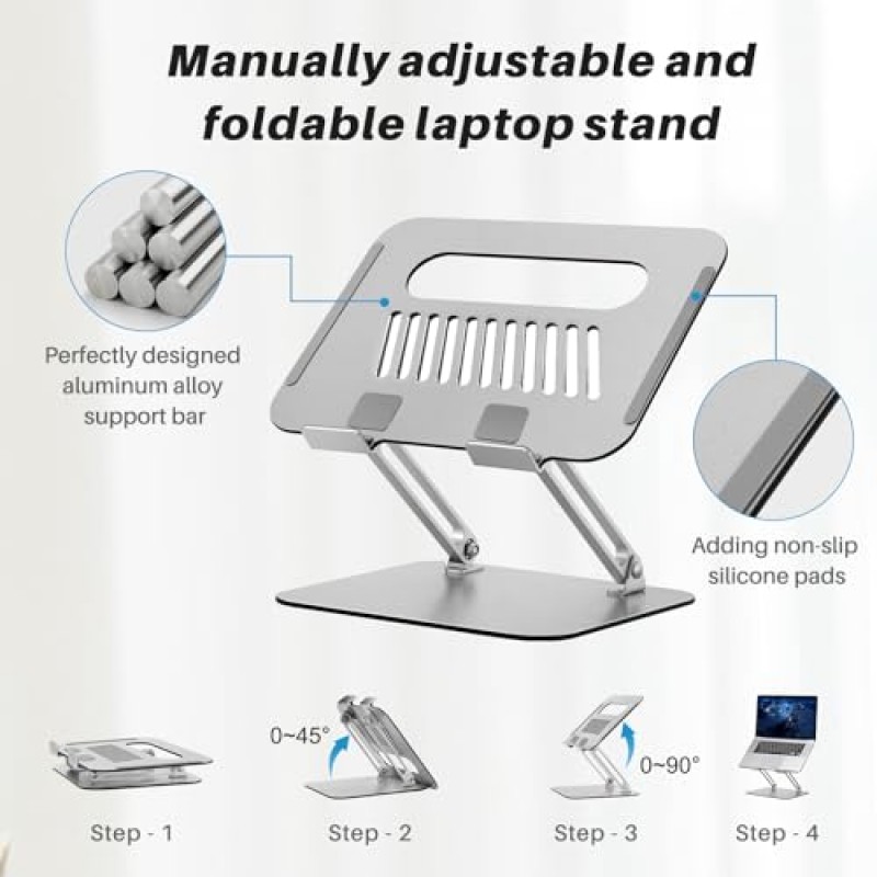 책상용 Fccabin 조정 가능한 노트북 스탠드, 공동 작업을 위한 인체공학적 알루미늄 노트북 라이저, 자연 열 발산, 접이식 및 휴대용, 모든 10-17.3인치에 적합(실버)