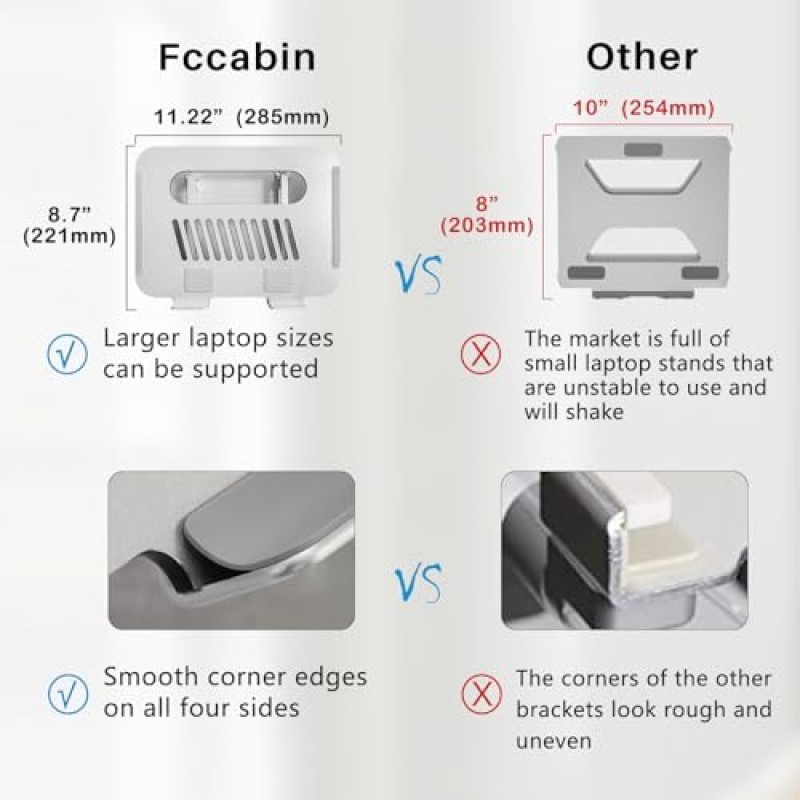 책상용 Fccabin 조정 가능한 노트북 스탠드, 공동 작업을 위한 인체공학적 알루미늄 노트북 라이저, 자연 열 발산, 접이식 및 휴대용, 모든 10-17.3인치에 적합(실버)