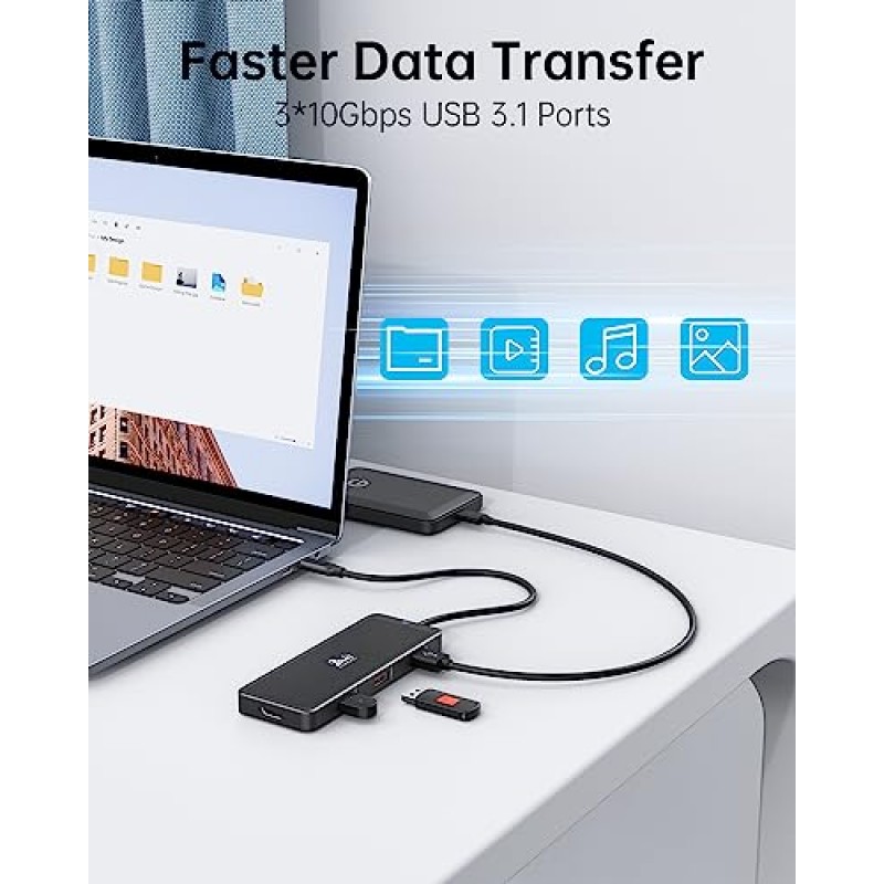 USB C 도킹 스테이션 듀얼 모니터 HDMI 어댑터, 듀얼 HDMI가 포함된 10G 전송 듀얼 4K 디스플레이 USB C 허브, Dell XPS 13/15, Lenovo Yoga 등을 위한 3USB A 3.1, 100W PD 충전