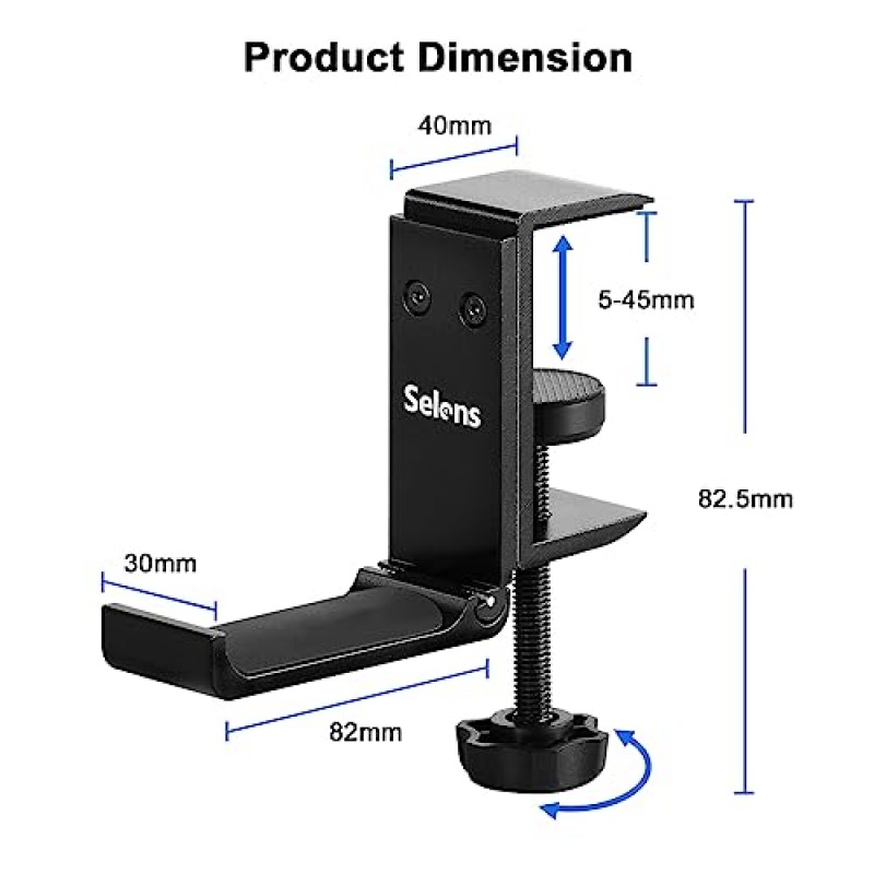 Selens 헤드폰 홀더 책상용 게임용 헤드셋 스탠드, 접이식 헤드폰 걸이 PC 게임 헤드셋, 오버이어 헤드폰, 알루미늄용 범용 맞춤