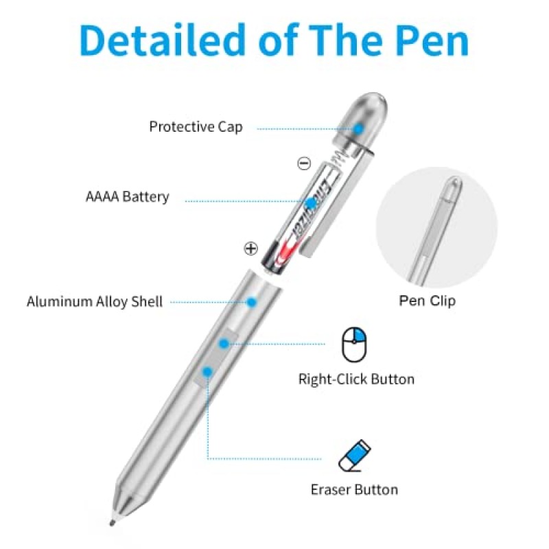 Latitude 5285 5289 5290 7285 7390 7400, Inspiron 7420 7425, XPS 15 9570, 쓰기용 컴퓨터 터치패드 스타일러스용 Dell 2 in 1 노트북용 액티브 스타일러스 펜(구매하기 전에 호환 목록 확인)