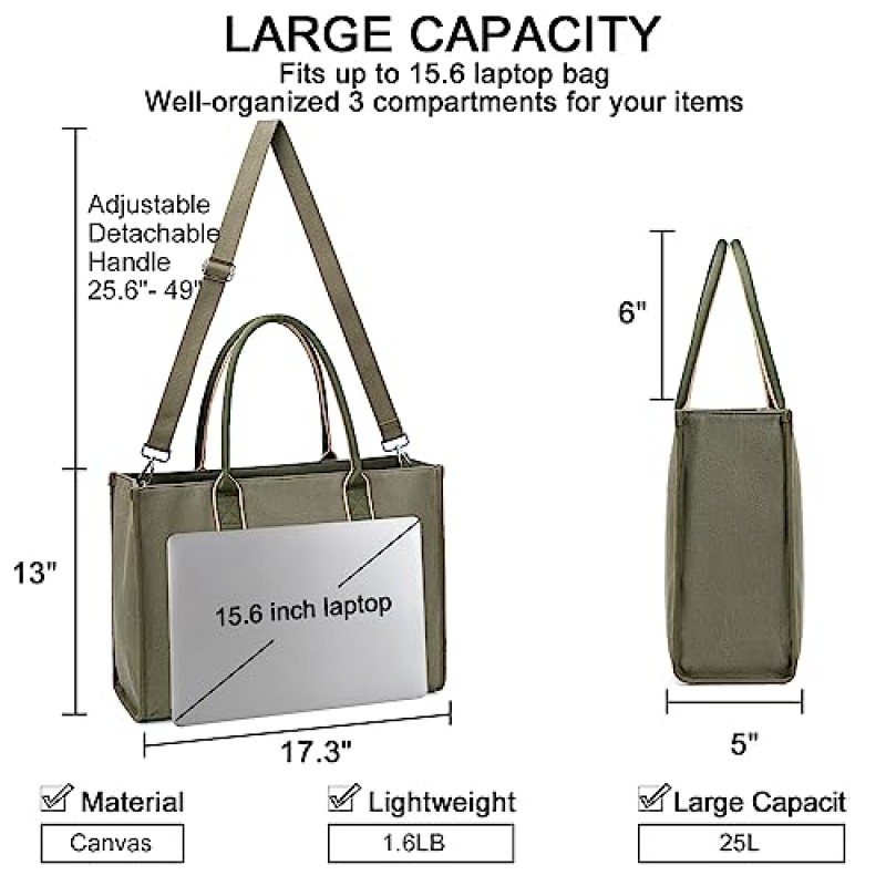 여성을위한 노트북 토트 백 15.6 인치 캔버스 어깨 가방 컴퓨터 메신저 지갑 교사 핸드백 사무실 서류 가방