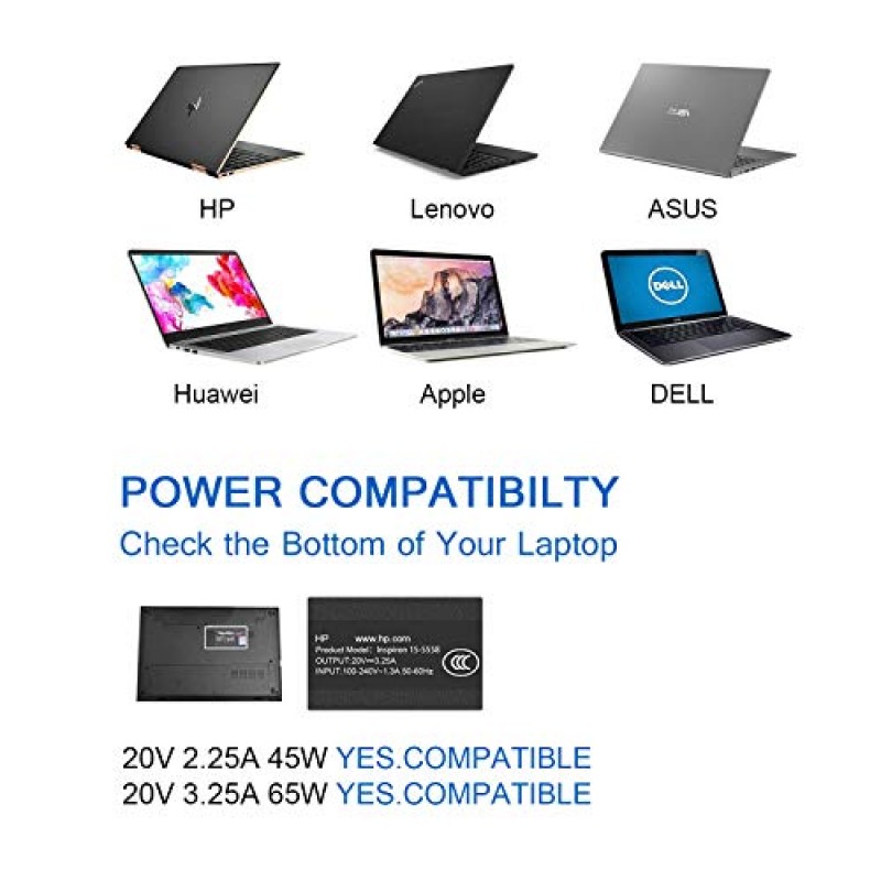 HP 노트북 컴퓨터용 충전기 65W 45W USB C 고속 전원 어댑터