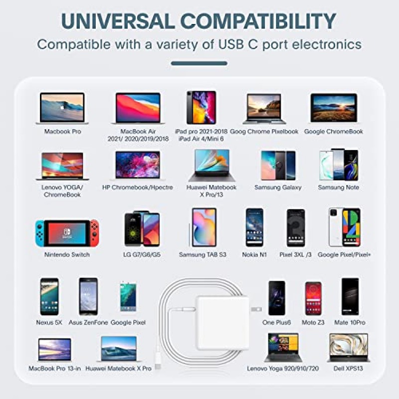 Mac Book Pro 충전기 - MacBook Pro/Air 16, 15, 14, 13인치, iPad Pro, Samsung Galaxy 및 기타 USB-C 장치와 호환되는 118W USB C 충전기 고속 충전기(7.2피트 케이블 포함)..