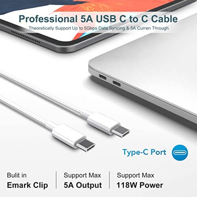 Mac Book Pro 충전기 - MacBook Pro/Air 16, 15, 14, 13인치, iPad Pro, Samsung Galaxy 및 기타 USB-C 장치와 호환되는 118W USB C 충전기 고속 충전기(7.2피트 케이블 포함)..