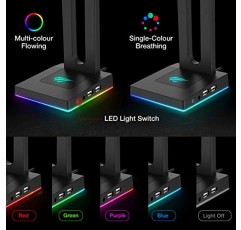 3.5mm AUX 및 2개의 USB 포트가 있는 Havit RGB 헤드폰 스탠드, 게이머 게이밍 PC 액세서리용 헤드폰 홀더