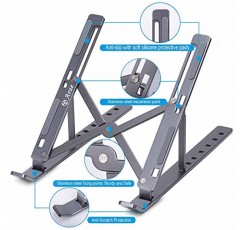 책상용 Arae 노트북 스탠드, 조절 가능한 인체공학적 휴대용 알루미늄 홀더, 컴퓨터용 접이식, 9-15.6인치 노트북과 호환되는 7각 미끄럼 방지 라이저, 회색