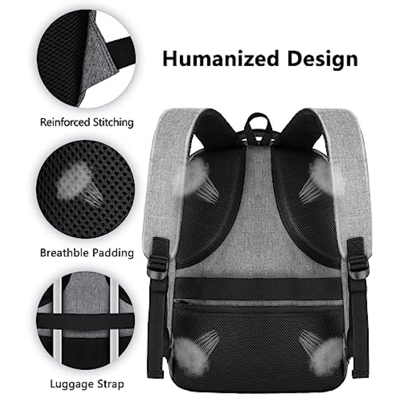 남성 여성용 백팩, 10대 소년을 위한 여행 학교 백팩, USB 충전 포트가 있는 책가방, 15.6인치 노트북에 맞는 도난 방지 대학생 백팩, 캐주얼 작업 비즈니스 백팩, 회색