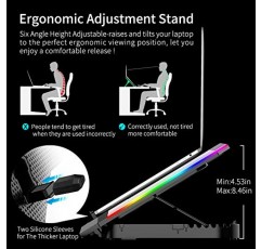 ICE COOREL 게이밍 노트북 냉각 패드 15-17.3인치, 6개의 냉각 팬이 있는 노트북 팬, 6개의 높이 조절이 가능한 노트북 냉각 스탠드, RGB 조명이 있는 노트북 쿨러, LCD 화면, USB 포트 2개, 휴대폰 스탠드