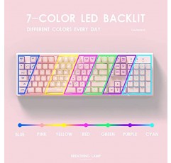 7색 LED 백라이트가 포함된 Basaltech 핑크 키보드, 104키 조용한 무음 조명 키보드, 19키 안티 고스팅 저렴한 게이밍 키보드 기계적 느낌 컴퓨터, Mac, 노트북용 방수 유선 USB