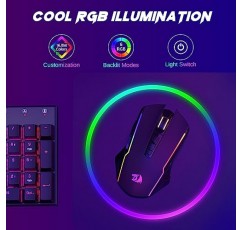 Redragon 무선 게이밍 마우스, 트라이 모드 2.4G/USB-C/블루투스 마우스 게이밍, 10000 DPI, RGB 백라이트, 완전 프로그래밍 가능, 노트북 PC Mac용 충전식 무선 컴퓨터 마우스, 블랙