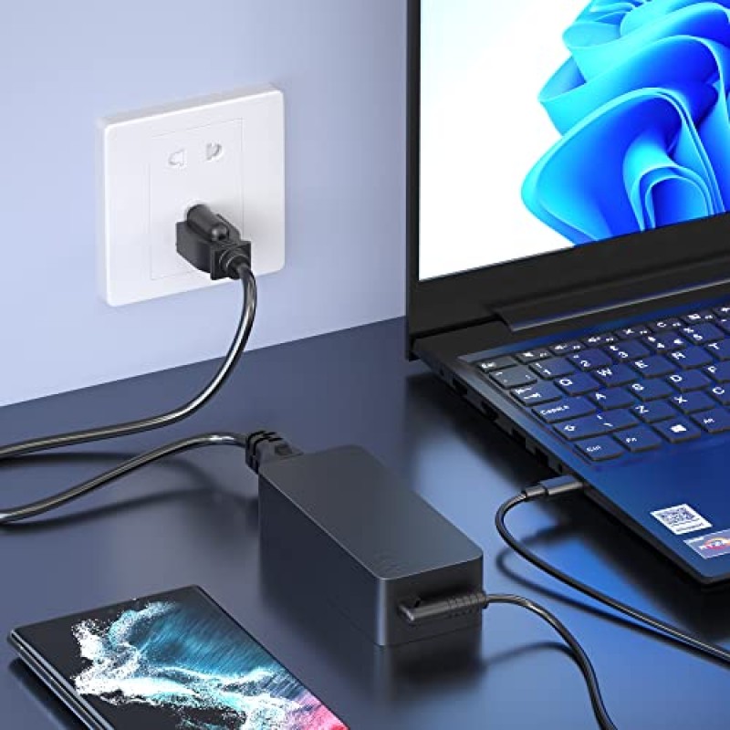 Lenovo 노트북 충전기, 65W 45W AC 어댑터 USB C 전원 공급 장치 Lenovo Ideapad Thinkpad, MacBook Pro, HP, Dell, Samsung, Nintendo Switch 및 기타 USB C 노트북 또는 휴대폰용 컴퓨터 충전기 전원 코드