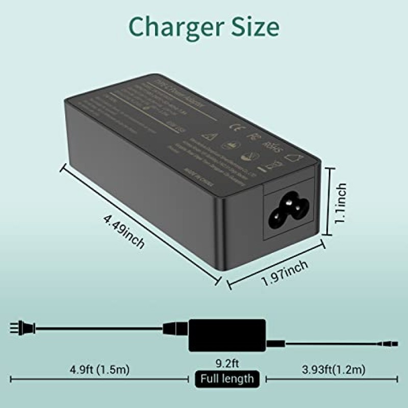Chromebook 충전기 - 45W 65W USB C 노트북 충전기, Lenovo HP Dell Samsung Asus Acer Google Chromebook 충전기용 고속 충전, 노트북용 USB 컴퓨터 충전기에 적합, Type c AC 어댑터 전원 코드