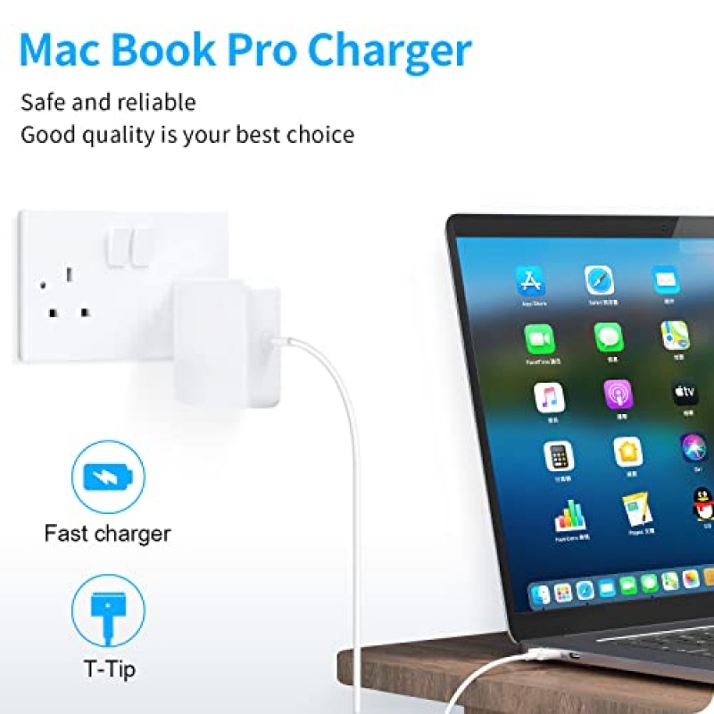 Mac Book Pro 충전기 - 60W T-팁 자기 충전기 전원 어댑터, Mac Book Air/Mac Book Pro 13인치 Retina 디스플레이와 호환되는 범용 노트북 충전기(2012년 이후)