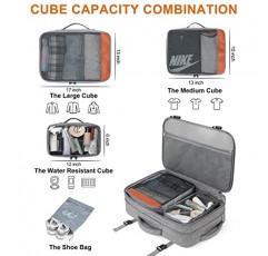 기내용 배낭, 남성 및 여성을 위한 초대형 40L 비행 승인 여행용 배낭, 4개의 포장 큐브가 있는 확장 가능한 대형 여행 가방 배낭, 방수 수하물 데이팩 비즈니스 위켄더 백, 회색