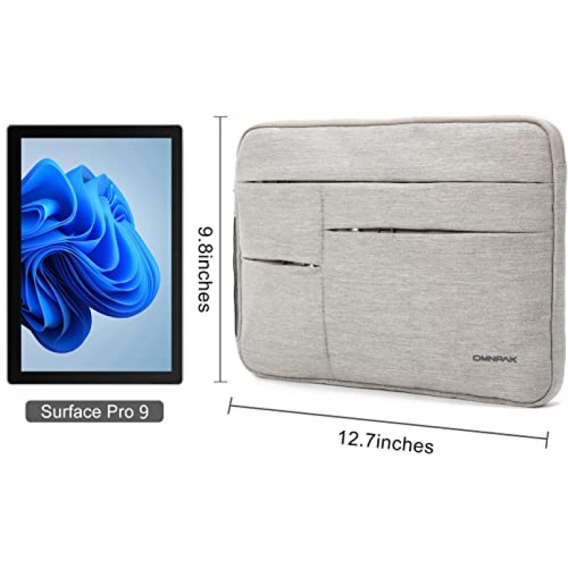 Omnpak Surface Pro 9 케이스, Surface Pro 9/8/X/7+/7/6/5/4/3용 13인치 노트북 슬리브, 멀티 포켓 및 측면 핸들 스트랩이 있는 Surface Pro 8 케이스, 12.4용 노트북 휴대용 가방 인치 Surface Laptop Go