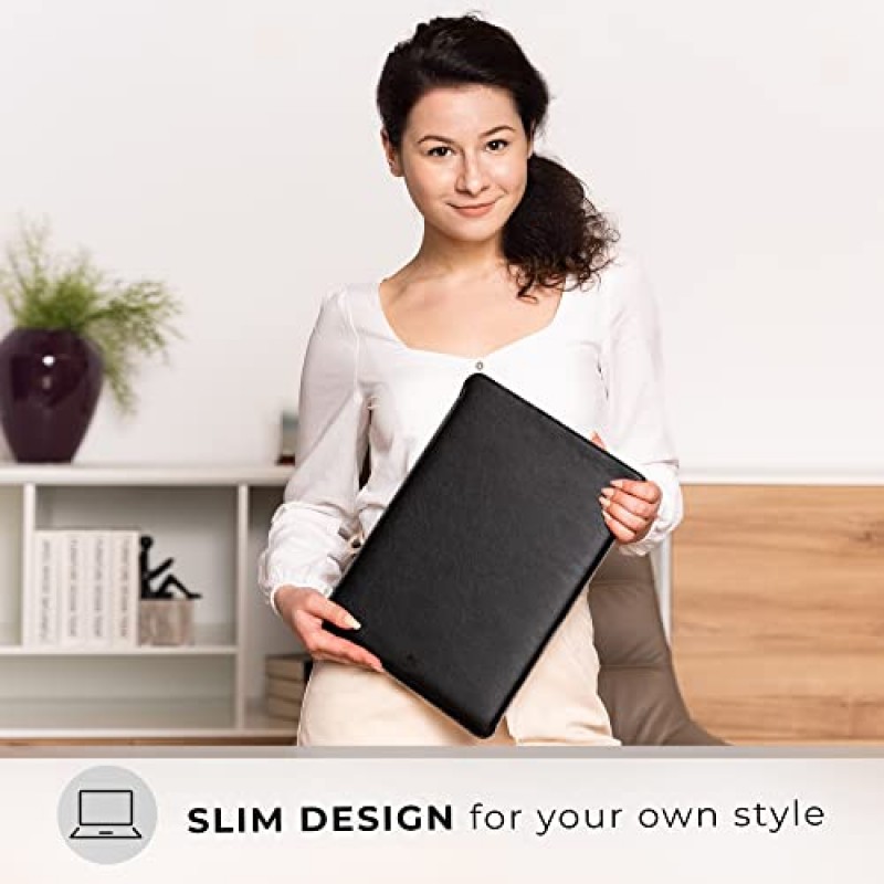 슬림 PU 가죽 노트북 슬리브 13인치 | 전문가 수준의 MacBook Air 슬리브, 부드러운 터치 울 패딩, 냄새 없음, 이탈리아 PU 가죽으로 제작, 적합: Mac Book Pro 2020, iPad 및 기타 노트북 케이스 - 블랙