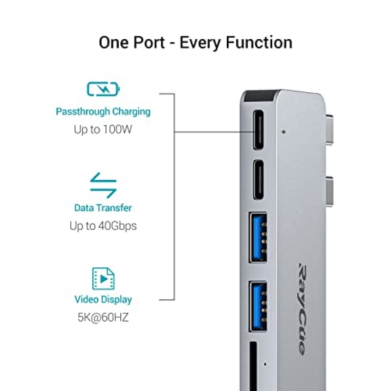 MacBook Pro/Air M1 USB 액세서리, Thunderbolt 3 100W PD 포트가 있는 MacBook 어댑터, USB C 포트, USB 3.0 포트 3개, TF/SD 카드 리더기, MacBook Pro/Air 13