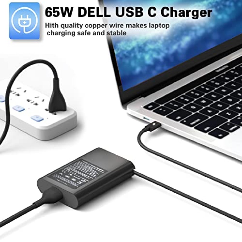 65W 45W USB Type-C 노트북 교체 충전기 DELL Latitude 5420 5520 7410 7420 7320 7370 e7370 5179 5285 5289 5295 5320 7275 7285 7569 9510 2-in-1 시리즈 7400 7391 739 0 5290 AC 어댑터 전원 코드
