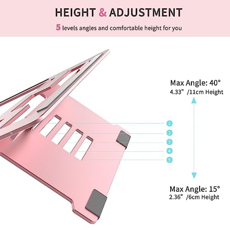 LETTON 조정 가능한 노트북 스탠드, 접이식 알루미늄 노트북 라이저, 책상 테이블용 휴대용 노트북 스탠드, 귀여운 소형 컴퓨터 MacBook 스탠드 노트북 iPad 태블릿 9-16.5