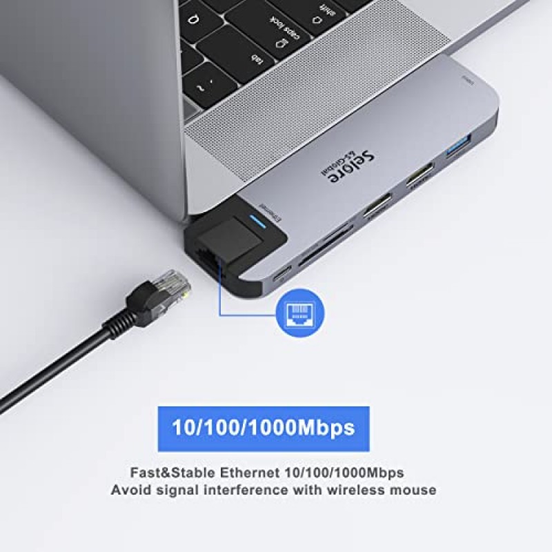 MacBook Pro/Air용 USB C 어댑터, 듀얼 HDMI, USB3.0, 이더넷, 100W PD,SD/TF 카드 리더기, 6 in 1 USB-C 도킹 스테이션을 갖춘 USB C 허브 멀티포트 어댑터 MacBook Pro 액세서리