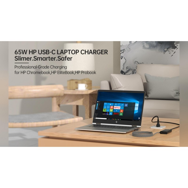 HP USB C 노트북 충전기용 65W - HP Envy X360 충전기 - HP Elitebook 충전기 - HP Probook 충전기 - HP Spectre x360 충전기 - HP Chromebook/Pavilion/분할 충전기, Type C 전원 코드 공급 AC 어댑터