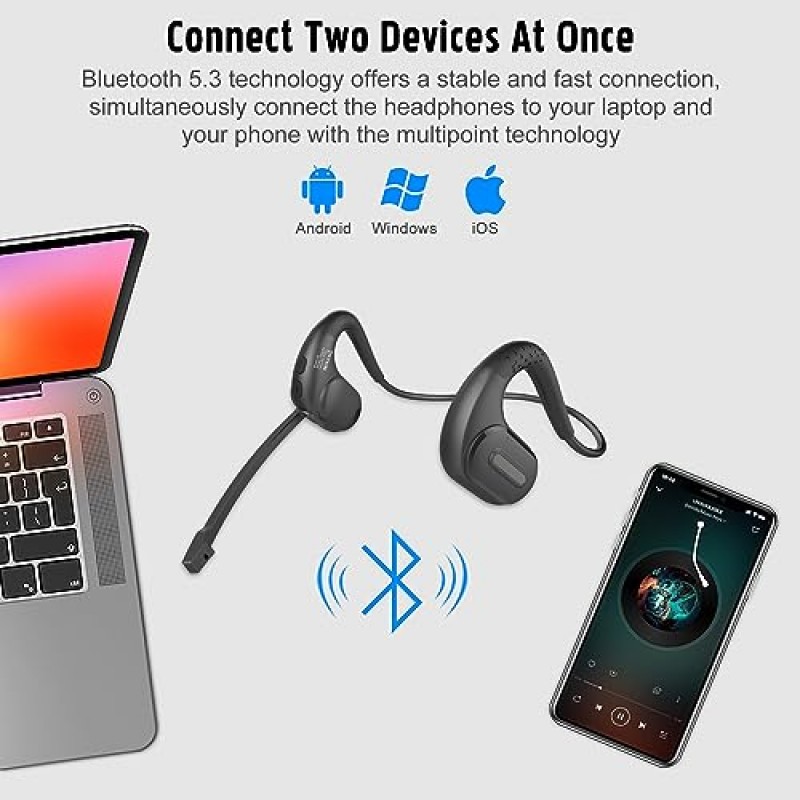 분리형 마이크가 장착된 Giveet Bluetooth 5.3 헤드셋, 휴대폰 PC 노트북용 DSP 소음 차단 무선 헤드셋, 사무실 홈 작업용 운전용 오픈이어 컴포트 헤드폰, 12시간 재생 시간