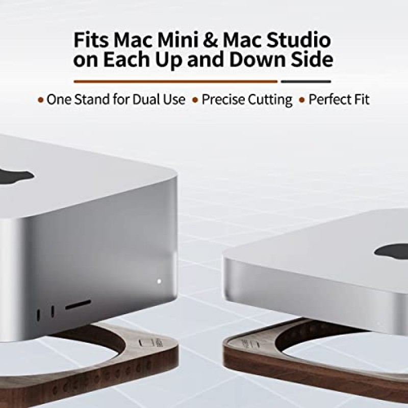 Mac Mini 및 Mac Studio용 Hazevaiy 목재 스탠드, Walnut MacMini/MacStudio 액세서리, 수제 Mac 데스크탑 스탠드 홀더 방진 방열 마운트(Black Walnut)