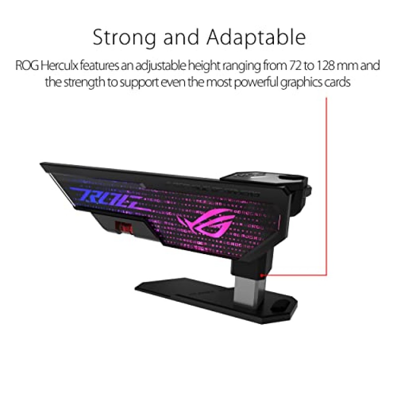 ASUS ROG Herculx 그래픽 카드 처짐 방지 홀더 브래킷(단단한 아연 합금 구조, 도구가 필요 없는 손쉬운 설치, 수준기 포함, 높이 조절 가능, 넓은 호환성, Aura Sync RGB)