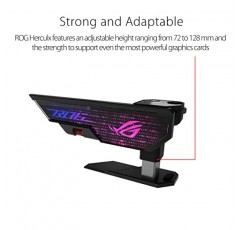 ASUS ROG Herculx 그래픽 카드 처짐 방지 홀더 브래킷(단단한 아연 합금 구조, 도구가 필요 없는 손쉬운 설치, 수준기 포함, 높이 조절 가능, 넓은 호환성, Aura Sync RGB)