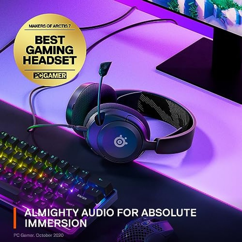 SteelSeries Arctis Nova 1 다중 시스템 게임용 헤드셋 — Hi-Fi 드라이버 — 360° 공간 오디오 — 편안한 디자인 — 내구성 — 초경량 — 소음 제거 마이크 — PC, PS5/PS4, 스위치, Xbox - 블랙