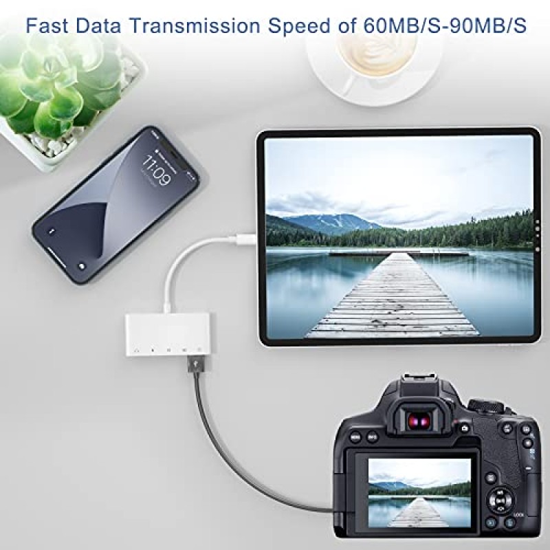 SD 카드 리더 iPhone용 USB 카메라 어댑터, SD TF 카드 리더 및 3.5mm 헤드폰 잭이 포함된 5 in 1 USB OTG 카메라 연결 키트 어댑터 및 iOS 15가 탑재된 iPhone 13 Pro/iPad용 충전 어댑터