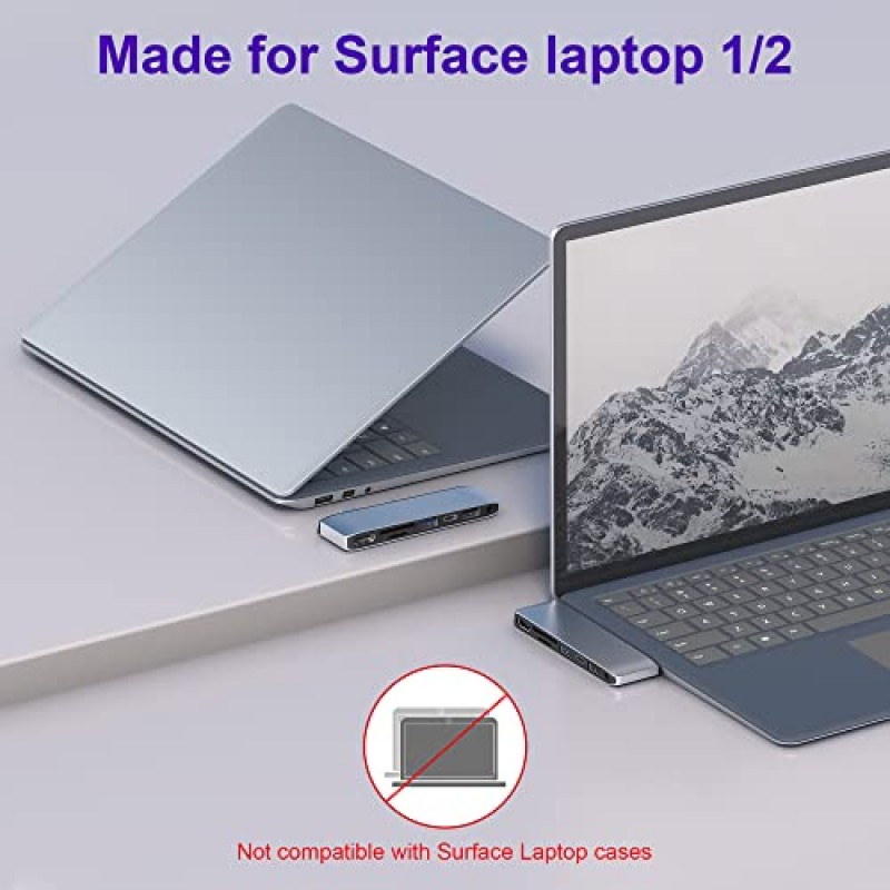 Surface Laptop 2 도킹 스테이션, 4K HDMI, USB 3.0, USB C, USB 2.0, SD 카드 슬롯, TF 카드 슬롯, 3.5 오디오 포트를 갖춘 Microsoft Surface Laptop 2 USB 허브, Surface Laptop Gen 1 Gen 2 전용